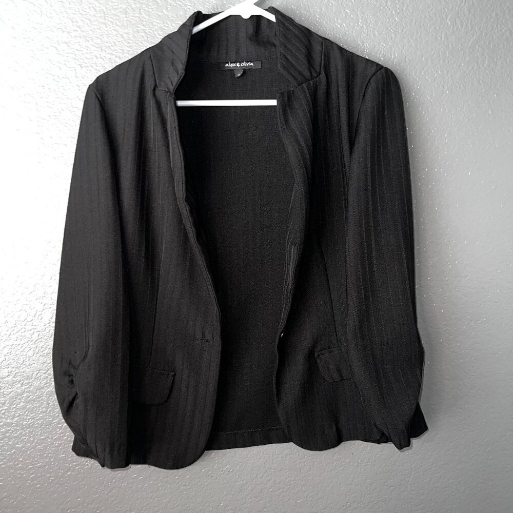 Alex & Olivia Black Pinstripe Blazer Jacket Women’s Size S – Classic Open Front